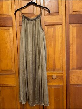 Zara Olive Brown Ruffled Neck Maxi Dress